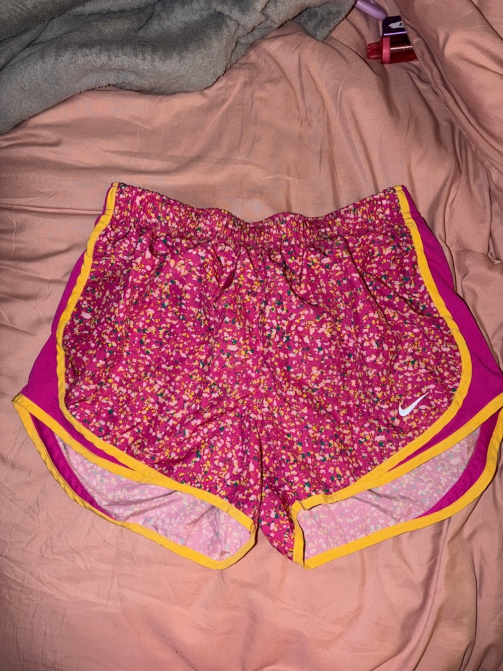 Nike Women’s Pink Floral-Print Running Shorts with Yellow Trim